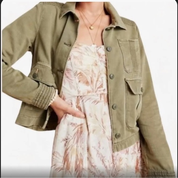Anthropology Medium Green Maisie Cargo Button Up Utility Pocket Jacket - Picture 1 of 6